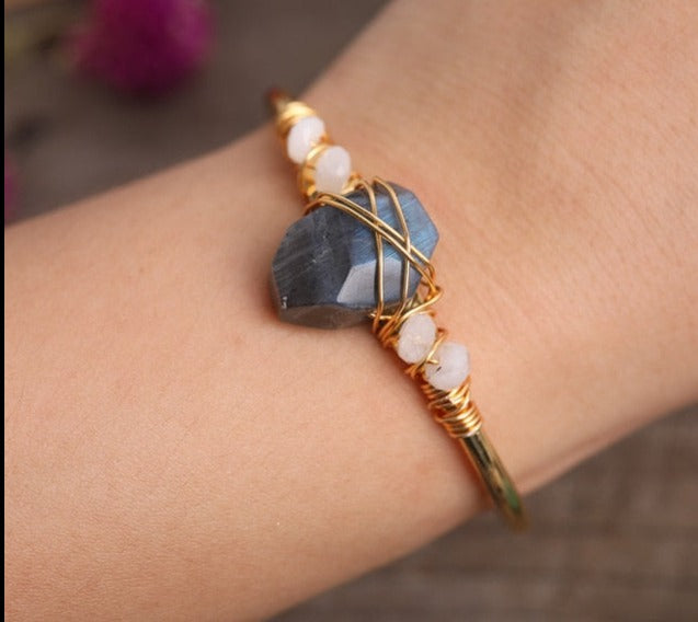 Labradorite Crystal Gold Wire Wrap  Bracelets