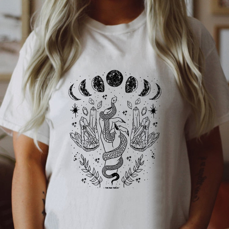 Snake Moon Crystal White T-Shirt