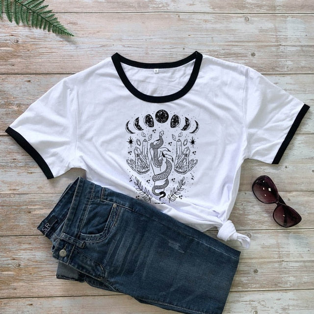 Snake Moon Crystal White and Black T-Shirt