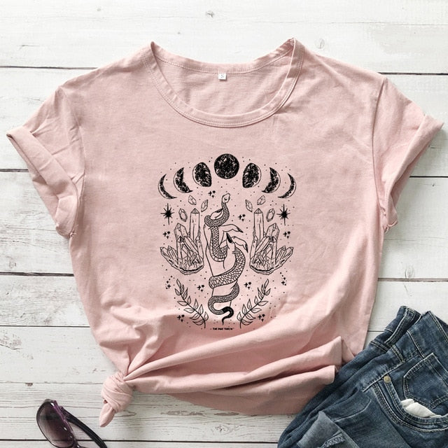 Snake Moon Crystal Peach T-Shirt