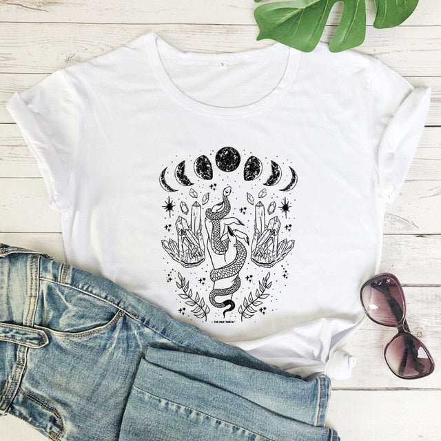 Witch Snake Moon Crystal White T-Shirt
