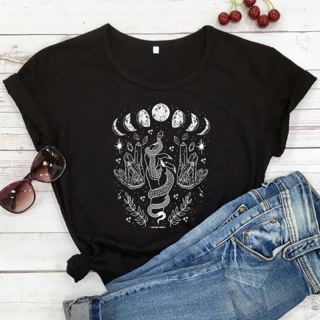 Witch Snake Moon Crystal Black T-Shirt