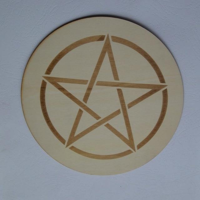 Pentacle Wood Round Altar Tile