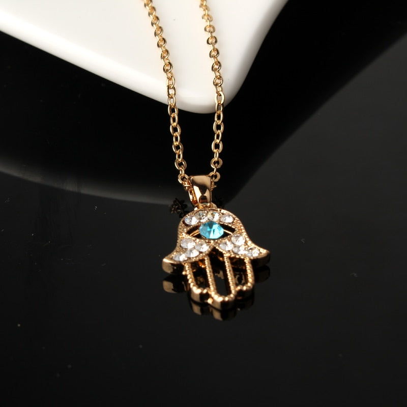 Gold Hamsa Hand Evil Eye Necklace