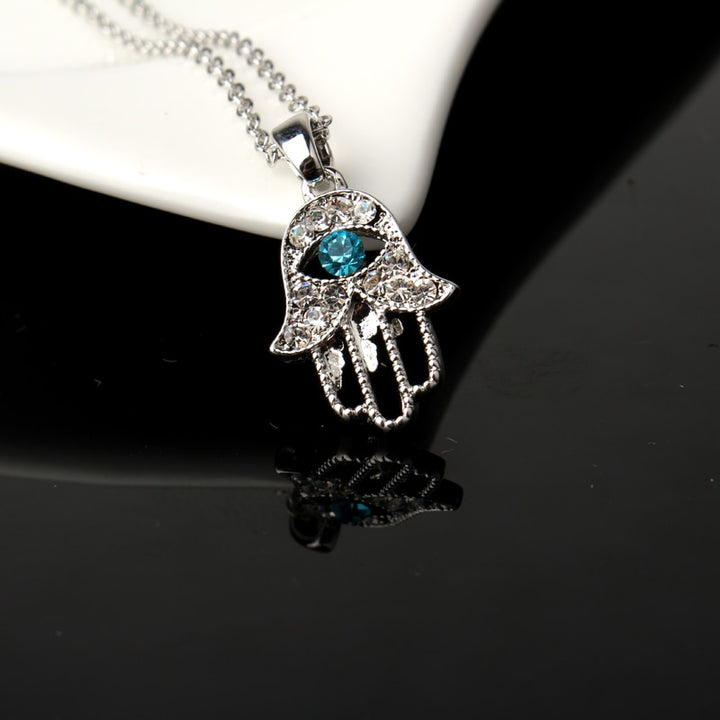 Silver Hamsa Hand Evil Eye Necklace