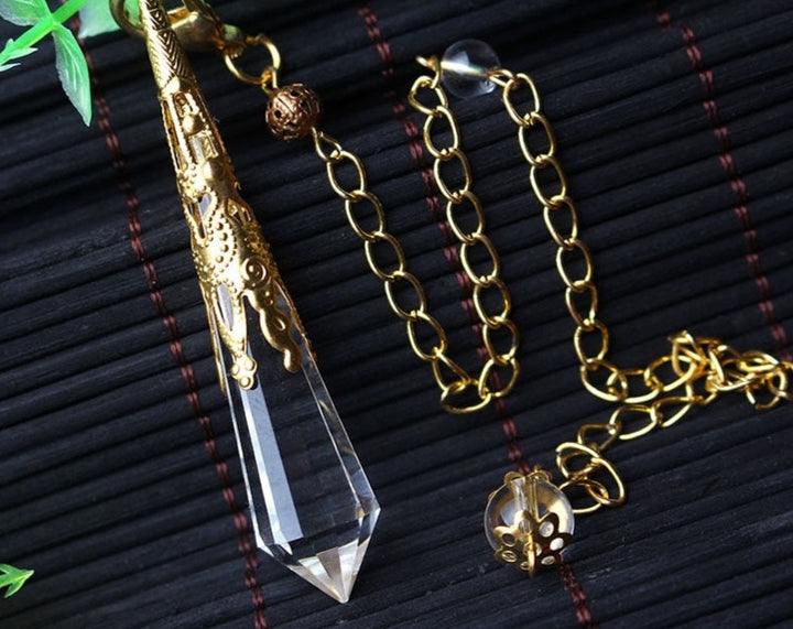 Vintage Clear Quartz Gold Pendulum