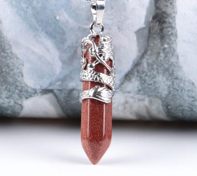 Red Goldstone Crystal Dragon Necklace