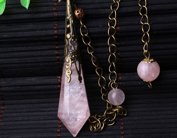Vintage Rose Quartz Bronze Pendulum