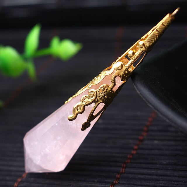 Vintage Rose Quartz Gold Pendulum
