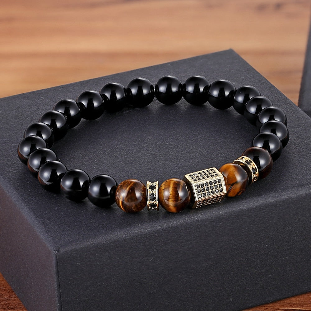 Men's Onyx & Tigers Eye Bracelet - greenwitchcreations