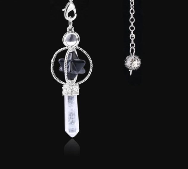 Obsidian & Clear Quartz Crystal Pendulum