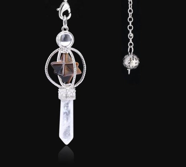 Tigers Eye & Clear Quartz Crystal Pendulum