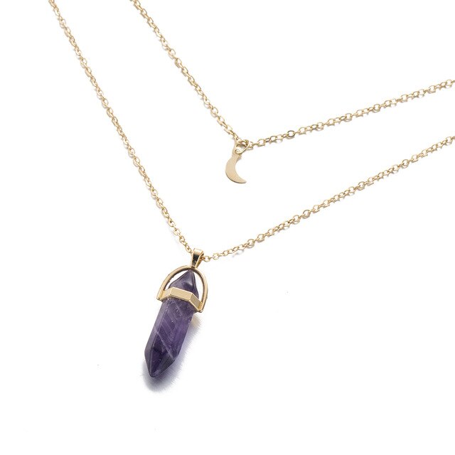 Amethyst Crystal Moon Gold Necklace