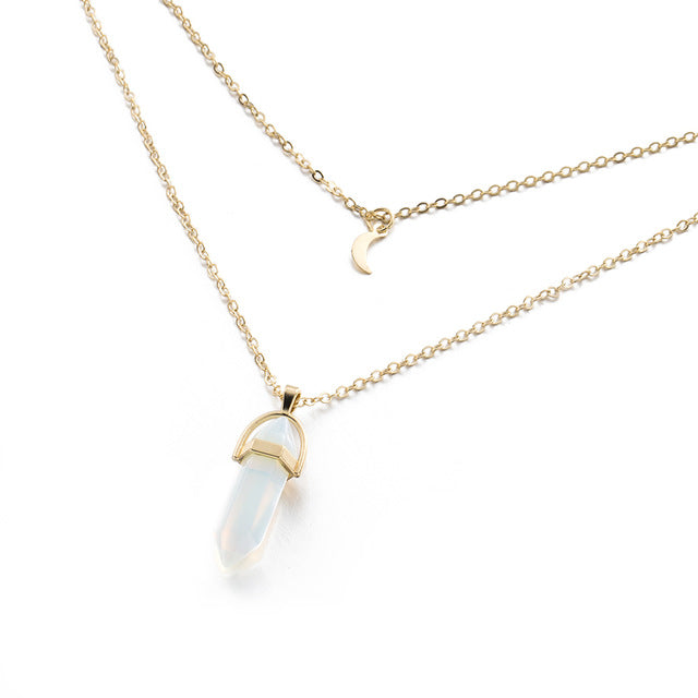 Opalite Crystal Moon Gold Necklace