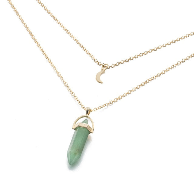 Green Aventurine Crystal Moon Gold Necklace