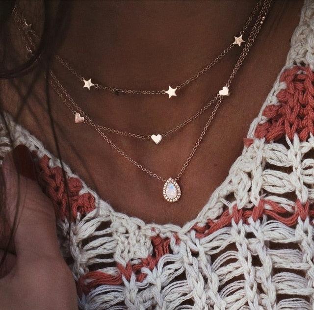 Star & Heart Crystal Layered Necklace