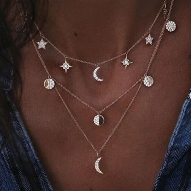 Star & Moon Layered Necklace