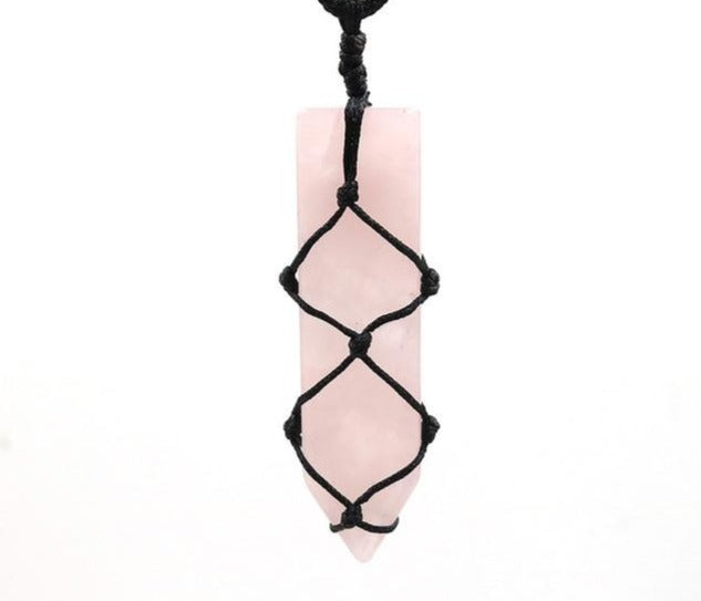 Rose Quartz Stone Hemp Macrame Necklace