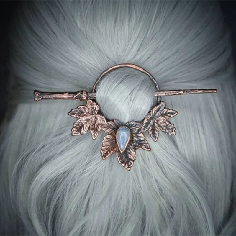 Moonstone Leaf Copper Hair Pin | Green Witch Creations