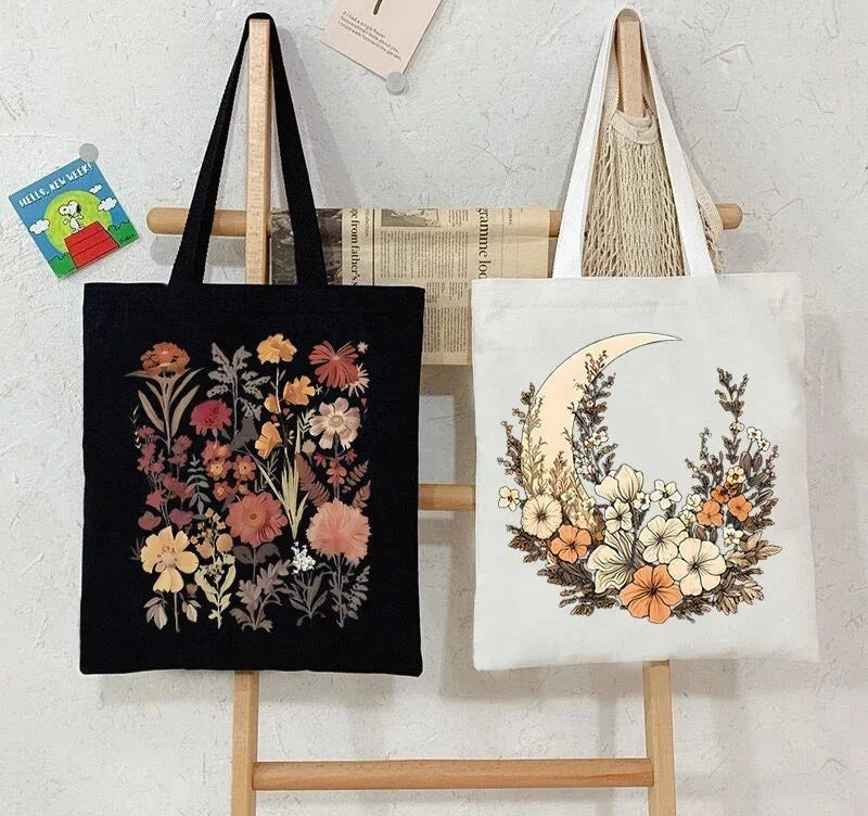 Witch Floral Moon Tote Bags | Green Witch Creations