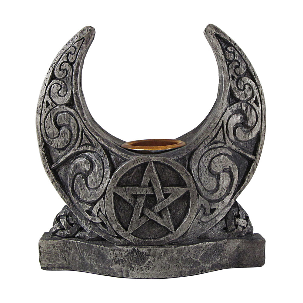 Pentacle Moon Candle Holder - Stone