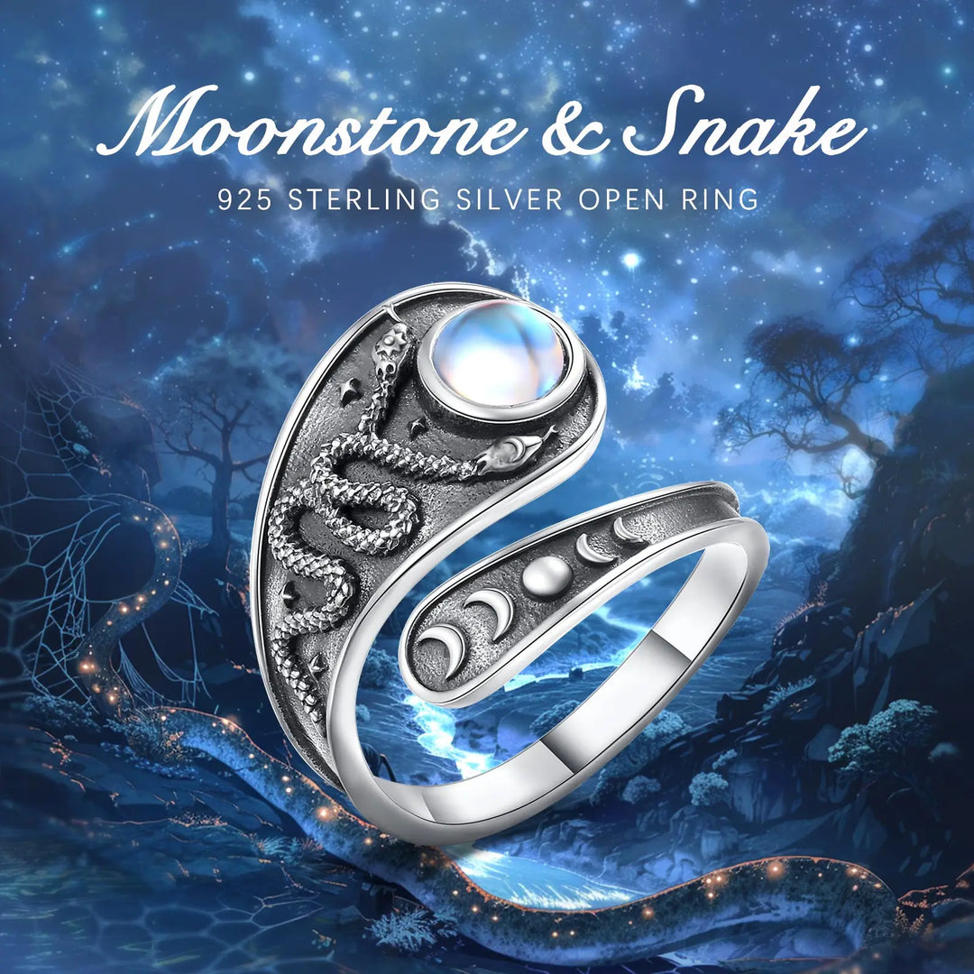 925 Silver Snake Moon Phase Ring