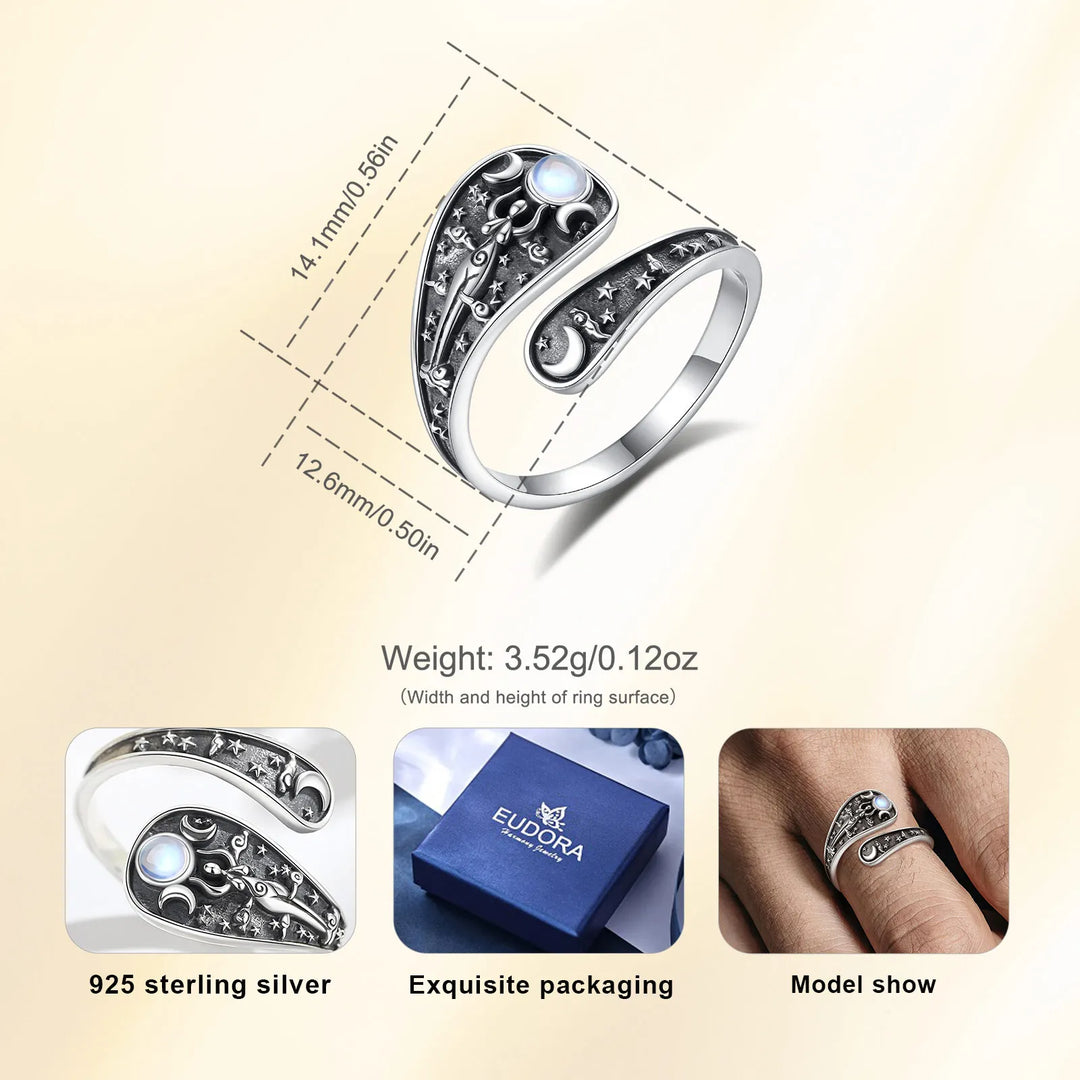925 Sterling Silver Moon Goddess Ring