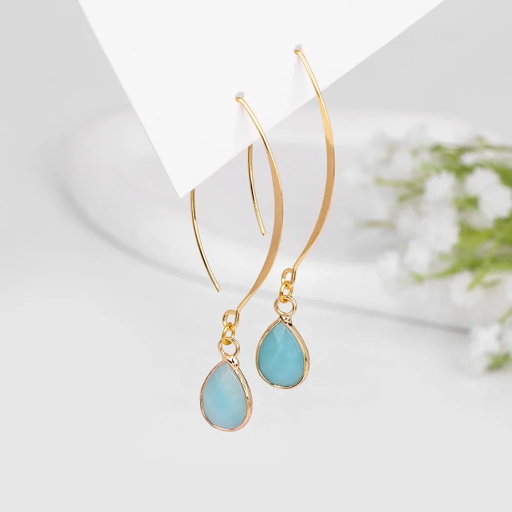 Amazonite Crystal Teardrop Gold Earrings
