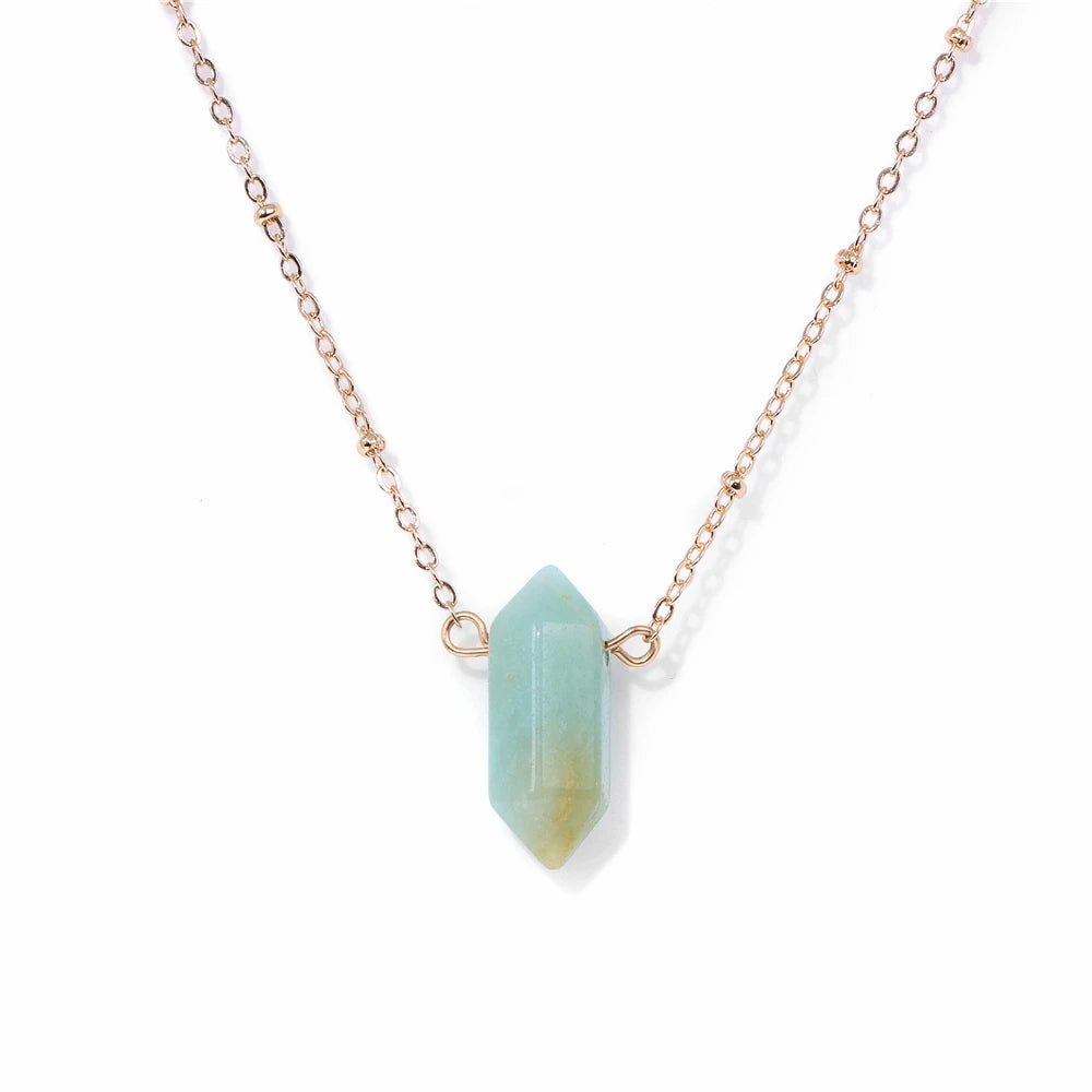 Amazonite Hexagon Gold Necklace