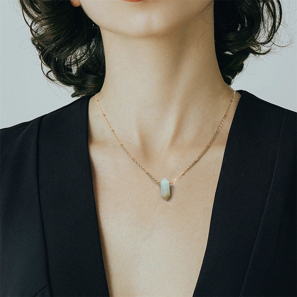 Amazonite Hexagon Gold Plated Necklaces