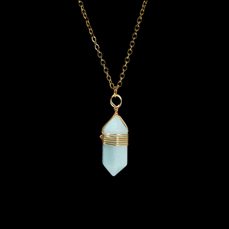 Amazonite Hexagon Wire Wrap Gold Necklaces