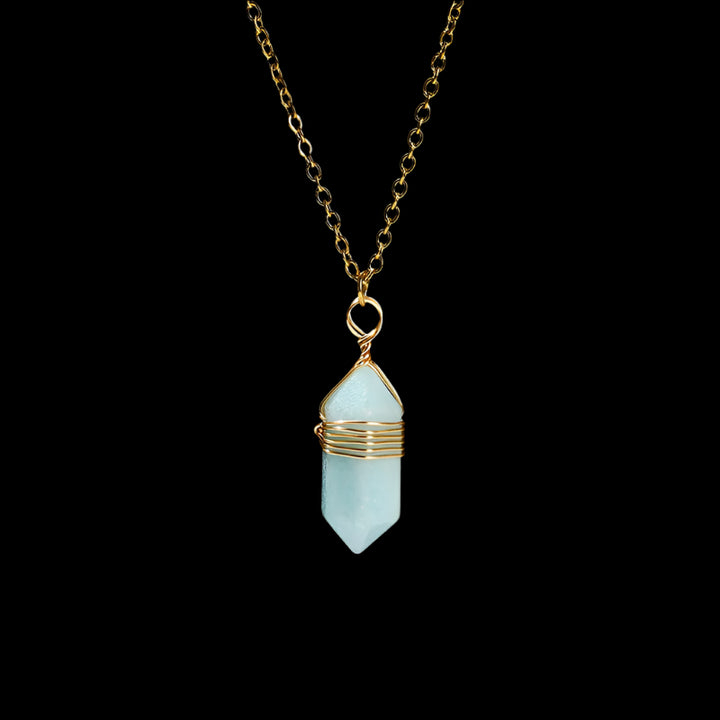 Amazonite Hexagon Wire Wrap Gold Necklaces