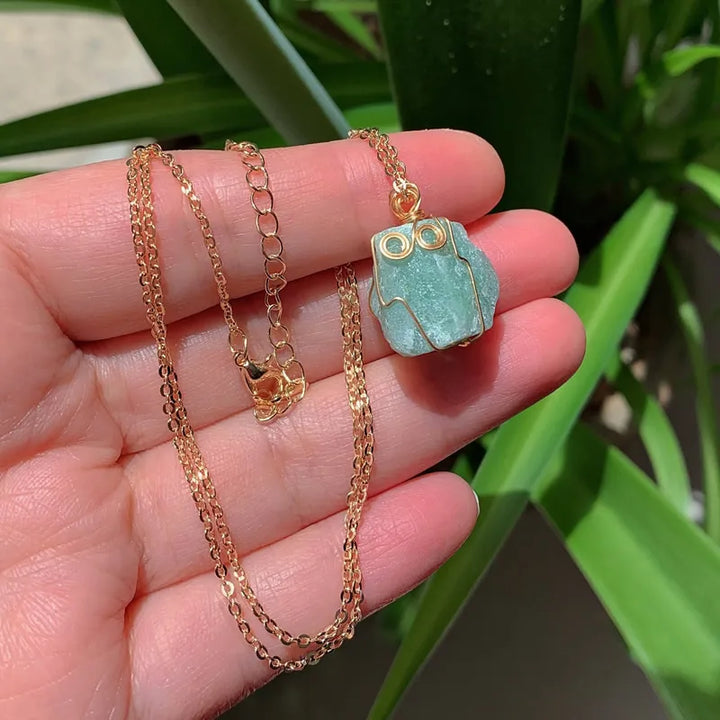 Amazonite Wire Wrap Gold Necklace