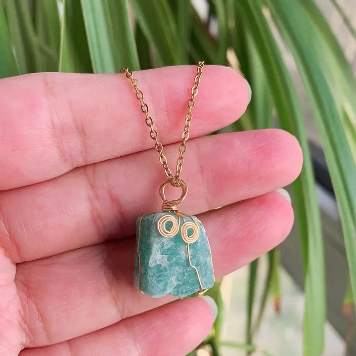 Amazonite Wire Wrap Gold Necklaces