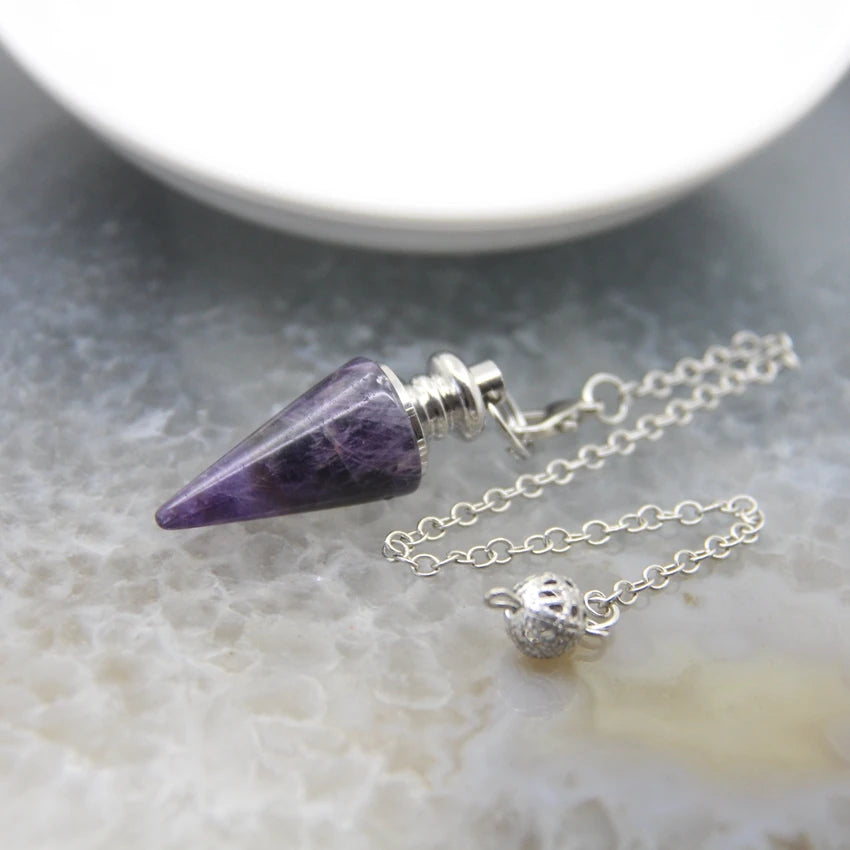 Amethsyt Crystal Silver Pendulums