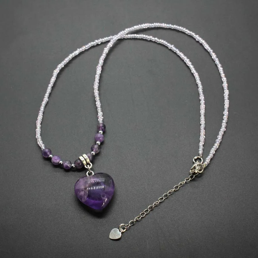 Amethyst Bead Heart Necklace