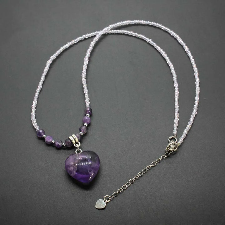 Amethyst Bead Heart Necklace