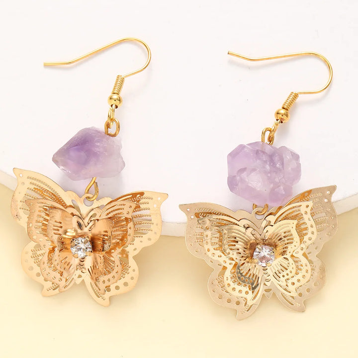 Amethyst Butterfly Gold Earrings