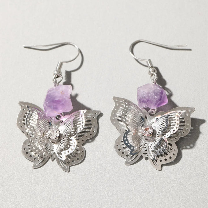 Amethyst Butterfly Silver Earrings