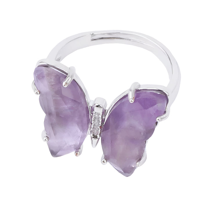 Amethyst Butterfly Silver Ring