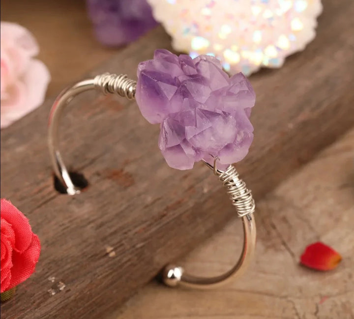 Amethyst Cluster Silver Bracelet