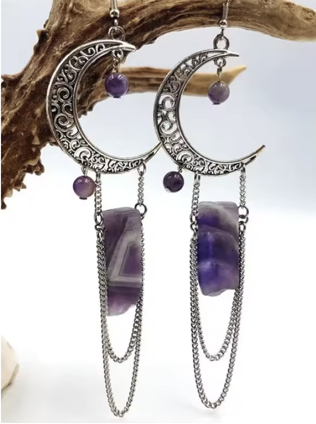 Amethyst Crescent Moon Earrings