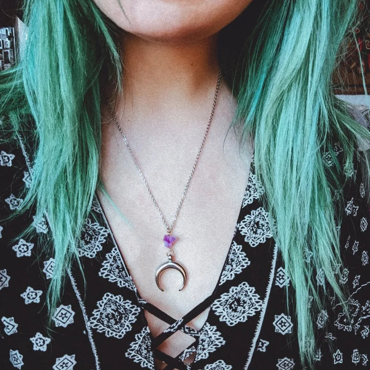 Amethyst Crescent Moon Silver Necklace