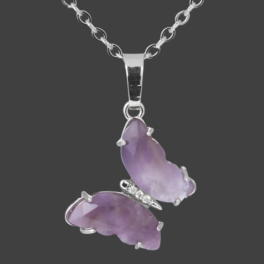 Amethyst Crystal Butterfly Necklace