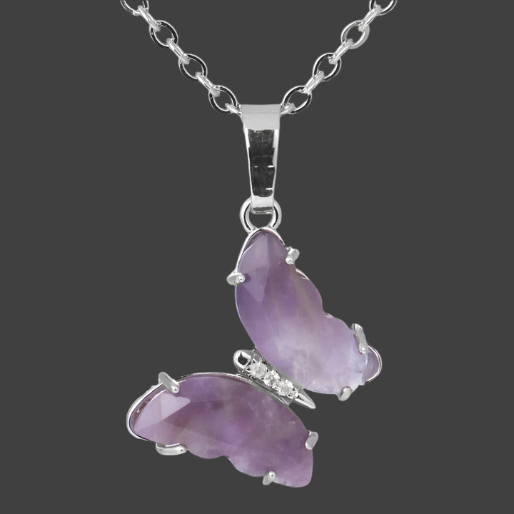 Amethyst Crystal Butterfly Necklace