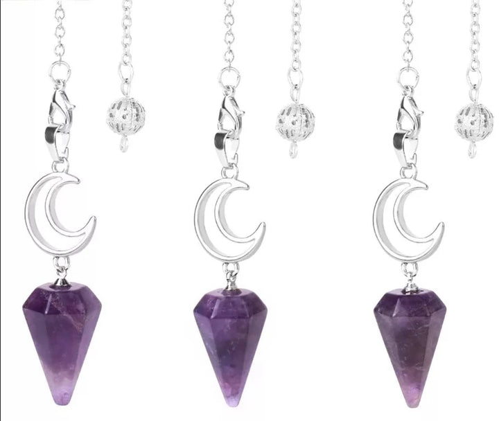 Amethyst Crystal Crescent Moon Pendulums