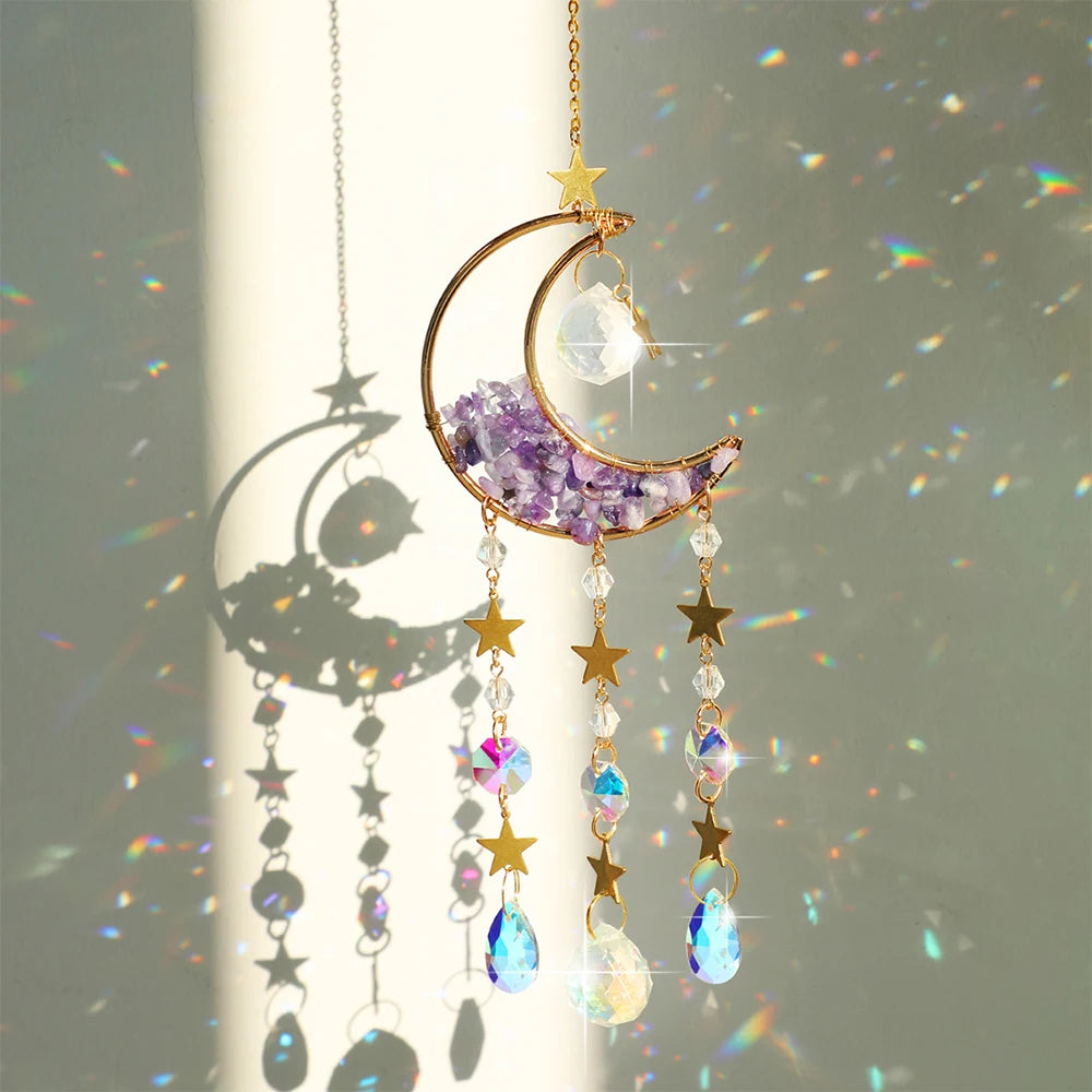 Amethyst Crystal Moon Suncatcher