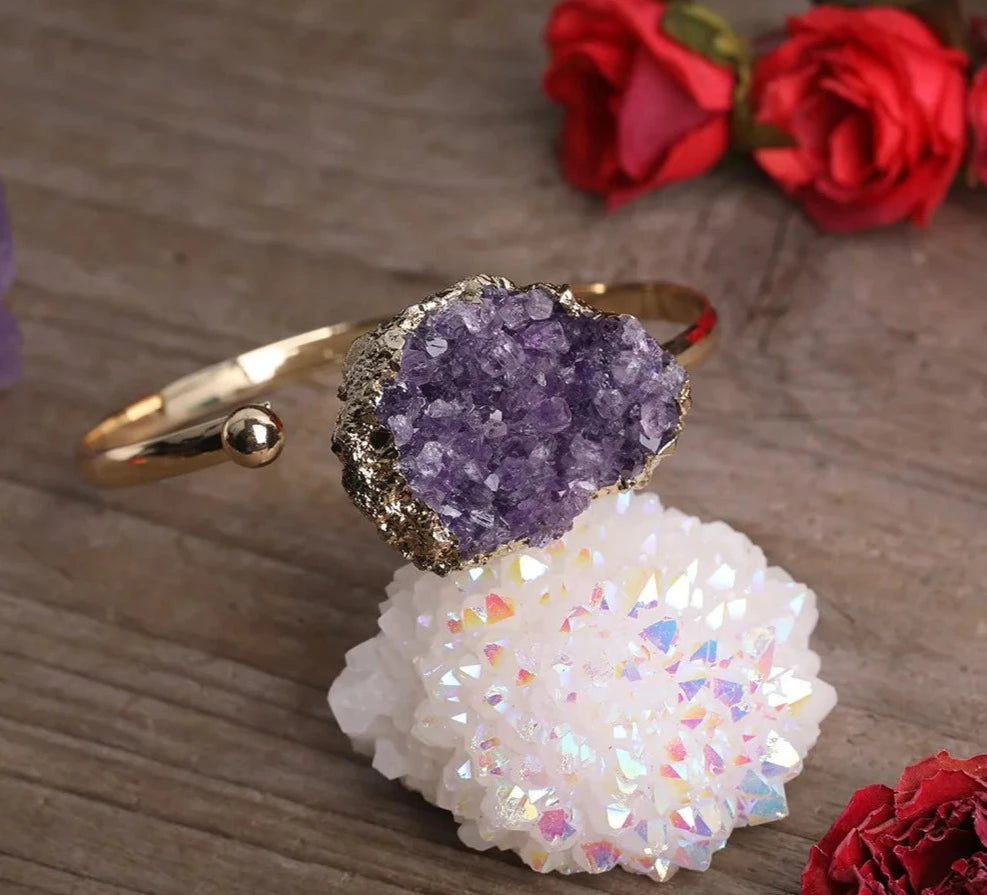 Amethyst Druzy Gold Bracelet
