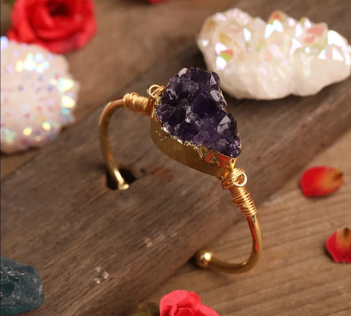Amethyst Druzy Wire Wrap Bracelet