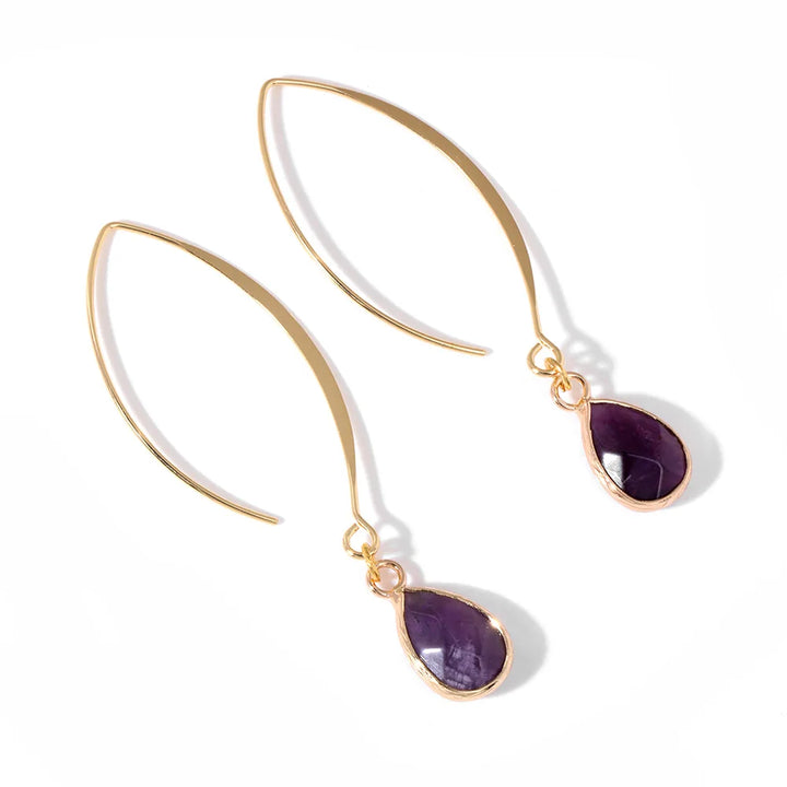 Amethyst Faceted Teardrop Gold Earrings
